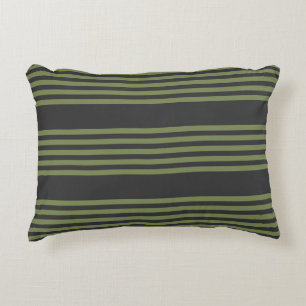 Olive green and charcoal five stripes pattern accent pillow