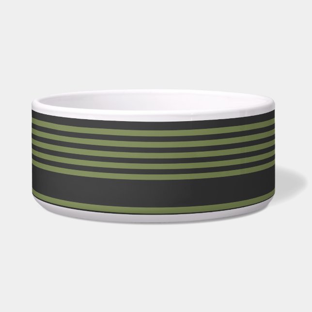Olive green and charcoal five stripes pattern bowl (Front)