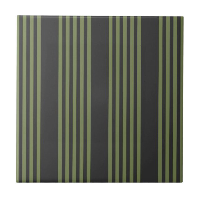 Olive green and charcoal five stripes pattern ceramic tile (Front)