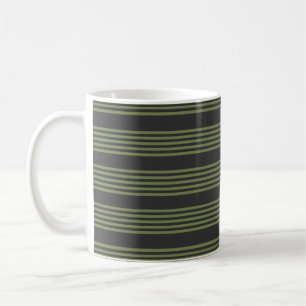 Olive green and charcoal five stripes pattern coffee mug