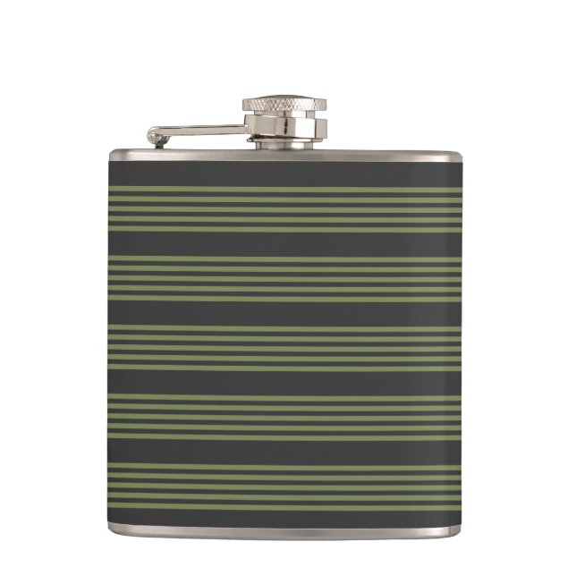 Olive green and charcoal five stripes pattern flask (Front)