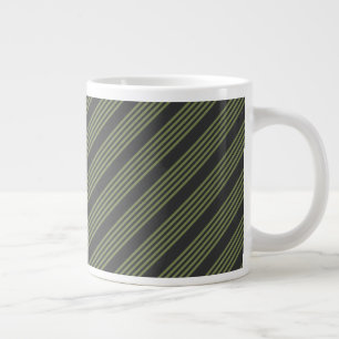 Olive green and charcoal five stripes pattern giant coffee mug