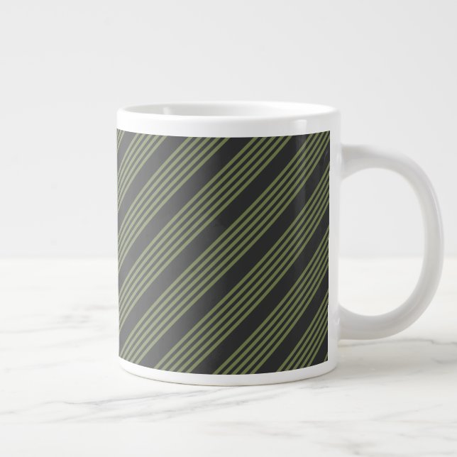Olive green and charcoal five stripes pattern giant coffee mug (Right)