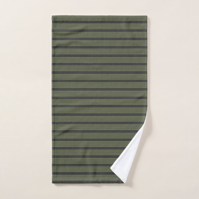 Olive green and charcoal five stripes pattern hand towel  (Hand Towel)
