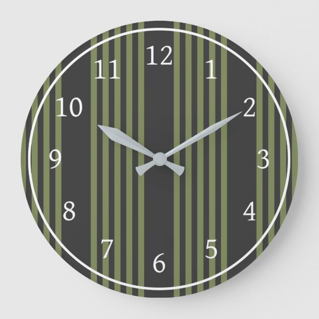 Olive green and charcoal five stripes pattern large clock