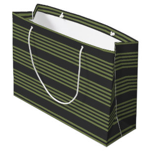 Olive green and charcoal five stripes pattern large gift bag