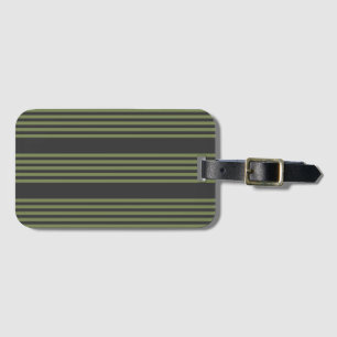 Olive green and charcoal five stripes pattern luggage tag