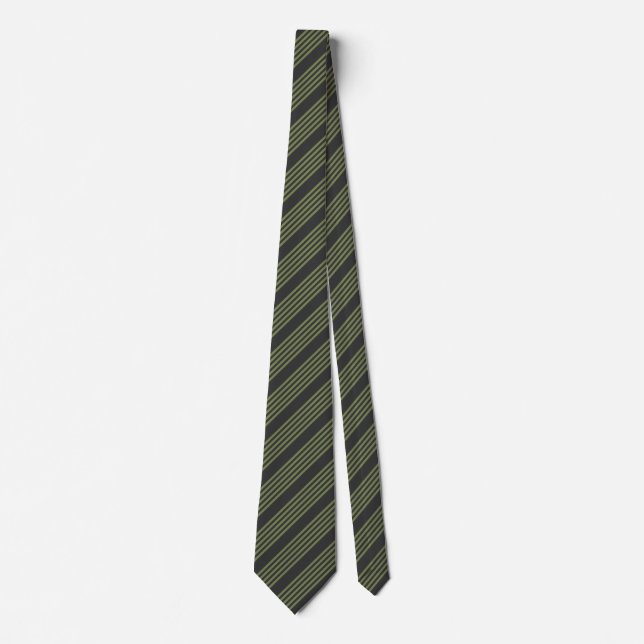 Olive green and charcoal five stripes pattern neck tie (Front)