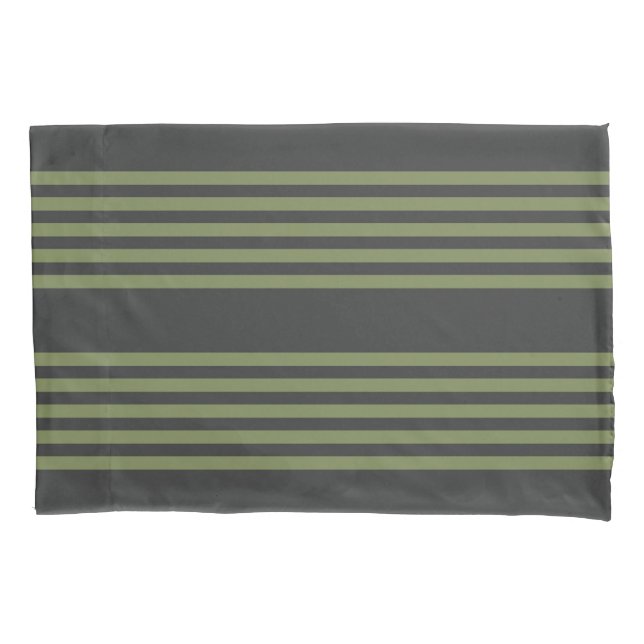 Olive green and charcoal five stripes pattern pillow case (Front)