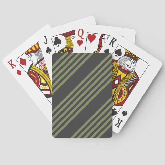 Olive green and charcoal five stripes pattern poker cards (Back)