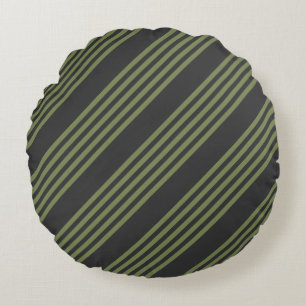 Olive green and charcoal five stripes pattern round pillow
