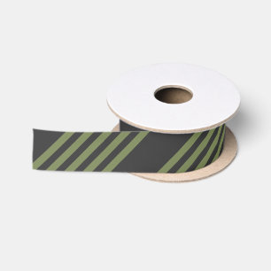 Olive green and charcoal five stripes pattern satin ribbon