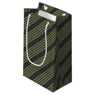 Olive green and charcoal five stripes pattern small gift bag