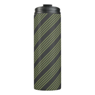 Olive green and charcoal five stripes pattern thermal tumbler