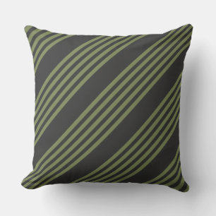 Olive green and charcoal five stripes pattern throw pillow