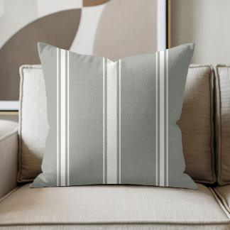 Olive Green and Cream Stripe Throw Pillow