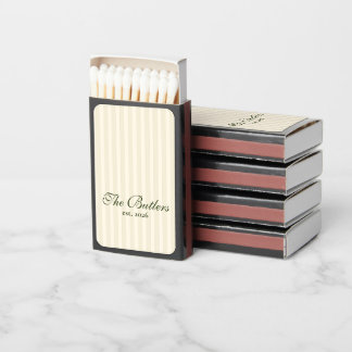 Olive Green and Cream Striped Last Name Matchbox Matchboxes