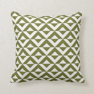 Olive Green and Cream Triangle Geometric Pattern  Throw Pillow