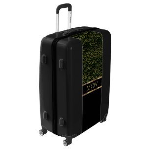 Olive Green and Gold Leopard Monogram Luggage