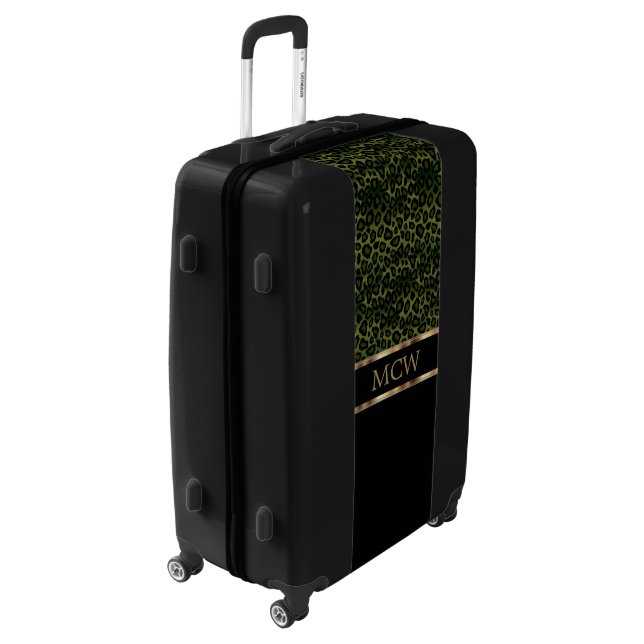 Olive Green and Gold Leopard  | Monogram Luggage (Rotated Left)