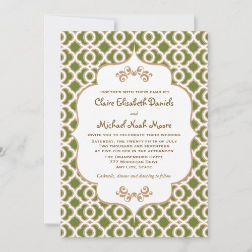 Olive Green and Gold Moroccan Wedding Invitations