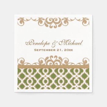 Olive Green And Gold Moroccan Wedding Napkins by OccasionInvitations at Zazzle