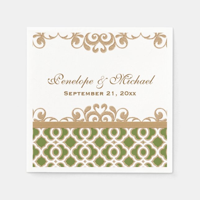 Olive Green and Gold Moroccan Wedding Napkins (Front)