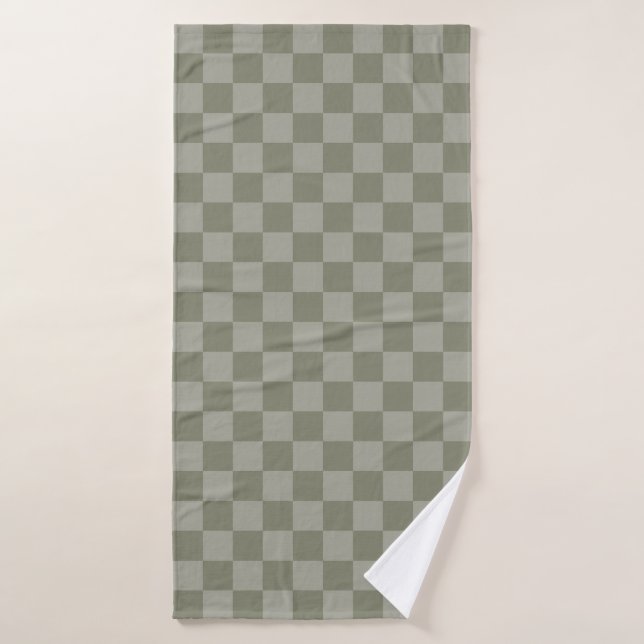 Olive Green and Gray Checkered Pattern Design Bath Towel Set (Bath Towel)