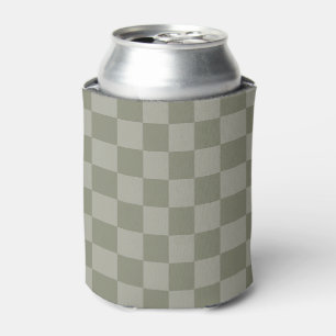 Olive Green and Gray Checkered Pattern Design Can Cooler