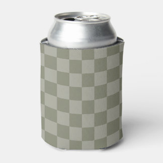 Olive Green and Gray Checkered Pattern Design Can Cooler