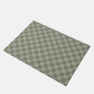 Olive Green and Gray Checkered Pattern Design Doormat