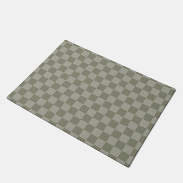 Olive Green and Gray Checkered Pattern Design Doormat (Angled)