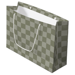 Olive Green and Gray Checkered Pattern Design Large Gift Bag