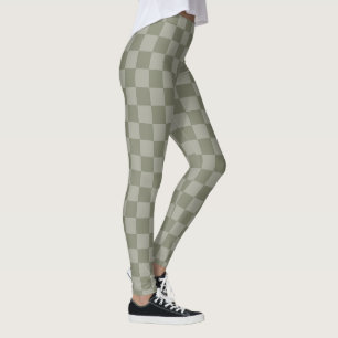 Olive Green and Gray Checkered Pattern Design Leggings