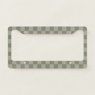 Olive Green and Gray Checkered Pattern Design License Plate Frame
