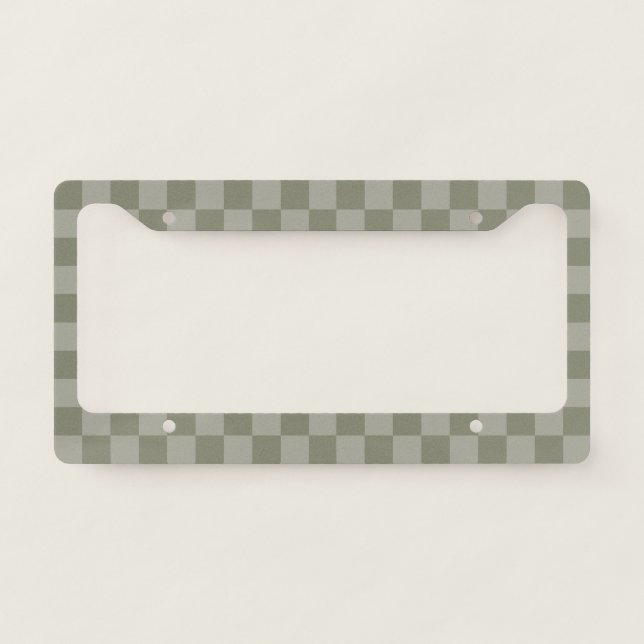 Olive Green and Gray Checkered Pattern Design License Plate Frame (Front)