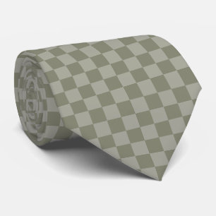 Olive Green and Gray Checkered Pattern Design Neck Tie