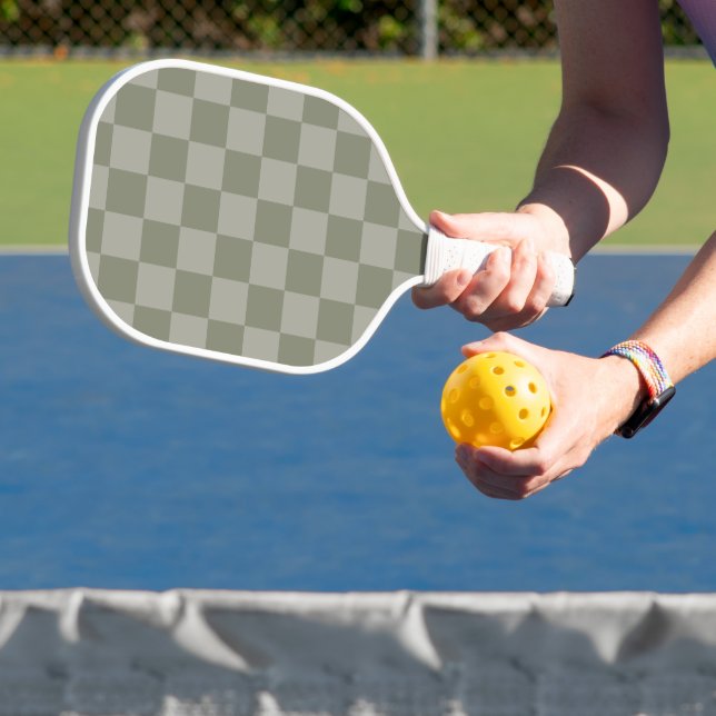 Olive Green and Gray Checkered Pattern Design Pickleball Paddle (Insitu)