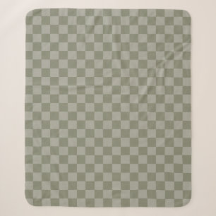 Olive Green and Gray Checkered Pattern Design Sherpa Blanket