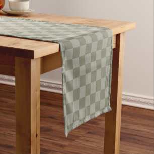 Olive Green and Gray Checkered Pattern Design Short Table Runner