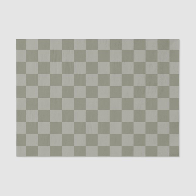 Olive Green and Gray Checkered Pattern Design Tissue Paper (Front)