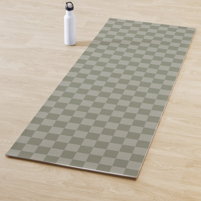 Olive Green and Gray Checkered Pattern Design Yoga Mat (In Situ)