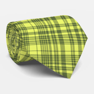 Olive Green and Lime Yellow Plaid Tartan Neck Tie