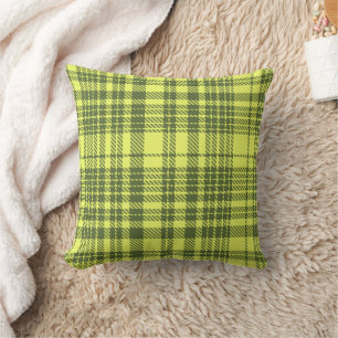 Olive Green and Lime Yellow Plaid Tartan Throw Pillow