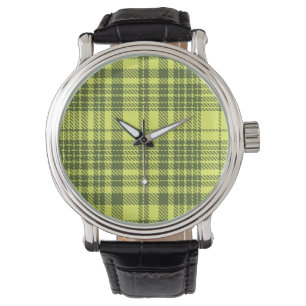 Olive Green and Lime Yellow Plaid Tartan Watch