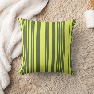 Olive Green and Lime Yellow Stripes Throw Pillow