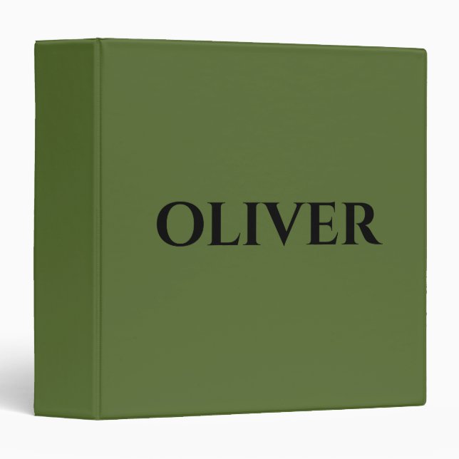 Olive Green and Minimalist Black Name   3 Ring Binder (Front/Spine)