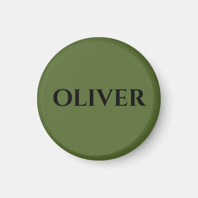 Olive Green and Minimalist Black Name   Magnet (Front)