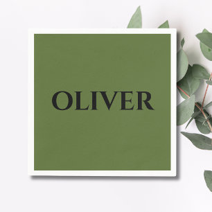 Olive Green and Minimalist Black Name Napkins
