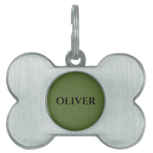 Olive Green and Minimalist Black Name   Pet ID Tag